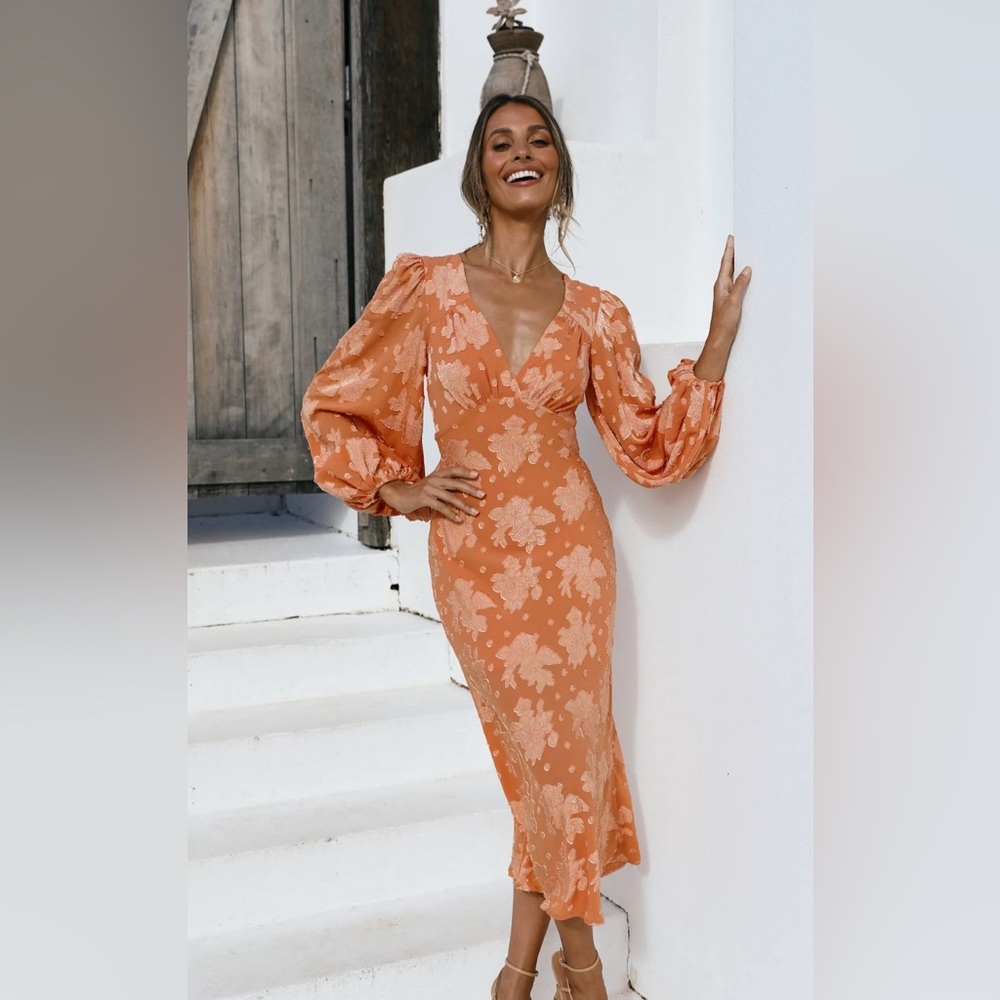 Hello Molly Orange Floral Long Sleeve Dress - Picture 6 of 6